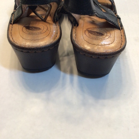 Nurture Black Leather Wedge Sandals Studded Shoes - Picture 7 of 11